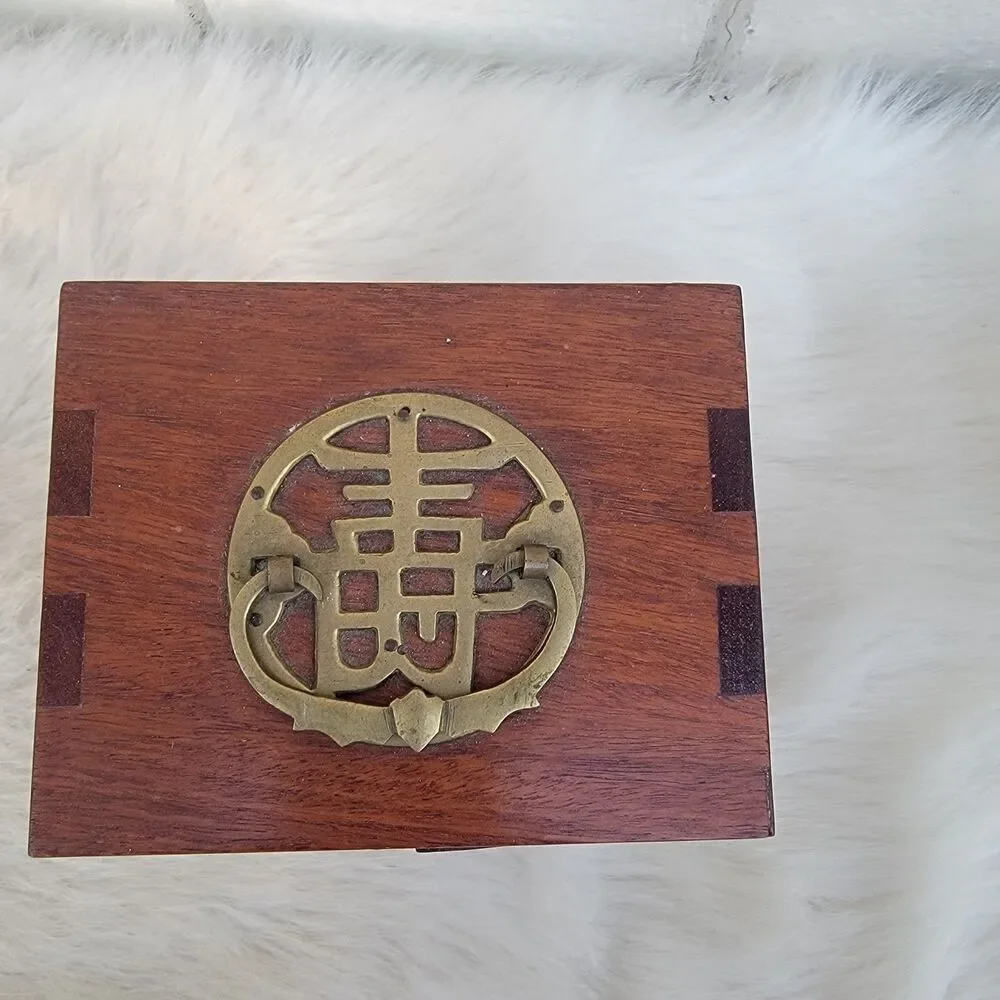 Vintage  Rosewood  Asian wood & brass 3 drawer silk lined Jewelry box